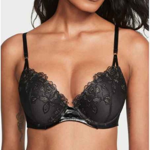 NWOT 36D Victoria’s Secret "Very Sexy", black lace & Patent Leather, Pushup bra - Picture 4 of 5
